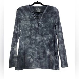 American Eagle Soft & Sexy Blue Tie-Dye Lace Up Sweatshirt Womens Sz S Grunge
